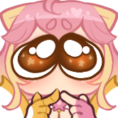 elspie's sona looks pleadingly at the camera with big, wet eyes, touching the tips of her index fingers together.