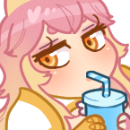 elspie's sona, a catgirl with a pink and yellow color scheme, looks to the left as she sips from a straw.