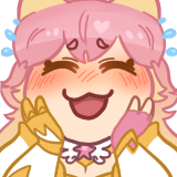 elspie's sona holds her face in her hands and blushes, leaning toward the camera.